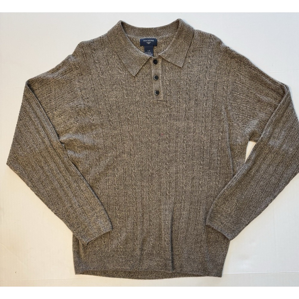Dockers Men's Heathered Brown Beige Lightweight‎ Knit Sweater Size Large L